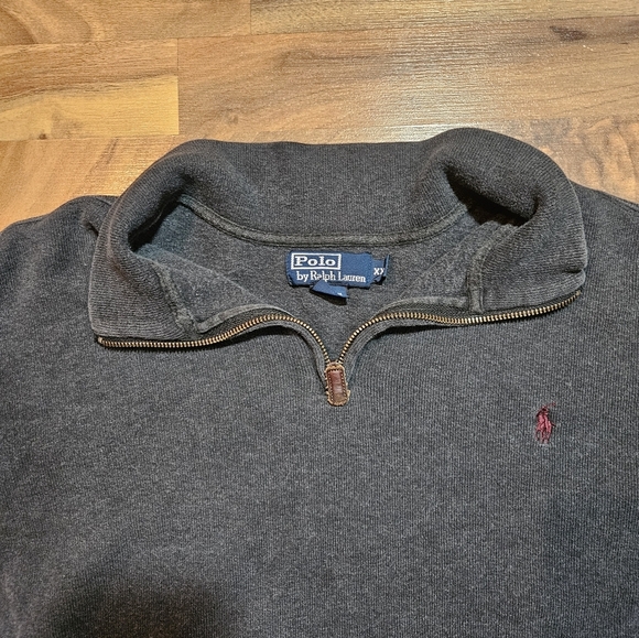 Polo Ralph Lauren 1/4 Zip Leather Pull tab Gray Long Sleeve Sweater XXL - Picture 2 of 9